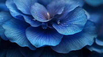 A close up of a blue flower with water droplets photo