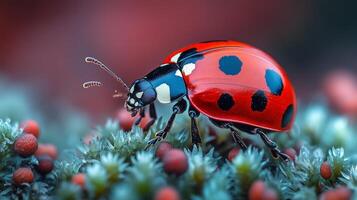 A ladybug is sitting on top of some plants photo