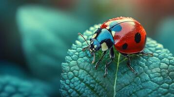 A ladybug is sitting on a leaf photo