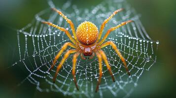 A spider with dew drops on its web photo