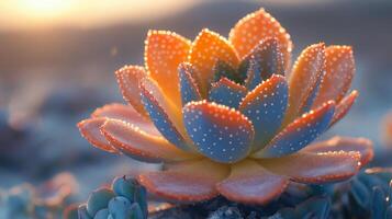 A colorful succulent plant is shown in the sun photo