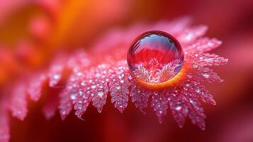 A drop of water on a red leaf photo
