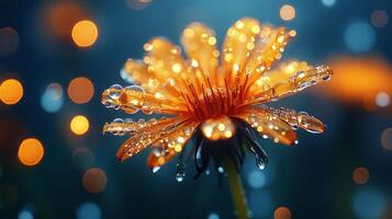 A flower with water droplets on it in the dark photo