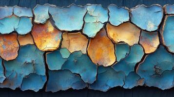 A wall with blue paint and orange paint on it photo