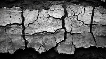 Black and white photo of cracked concrete