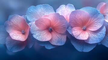 A group of blue and pink flowers on a blue background photo