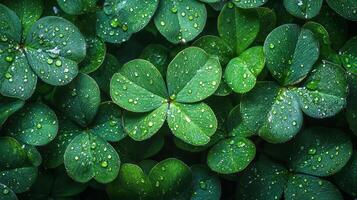 A close up of green leaves with water droplets photo