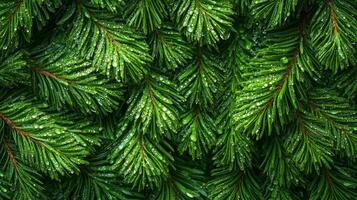 Green pine needles with water droplets photo