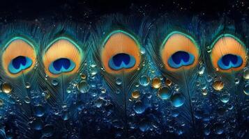 Peacock feathers on a black background photo