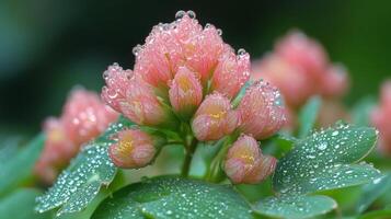 A close up of pink flowers with water droplets photo