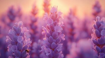 A field of lavender flowers at sunset photo