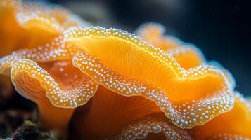 A close up of a large orange sea anemone photo