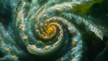 A close up of a green plant with yellow dots photo