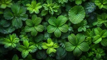 A close up of green leaves on a plant photo