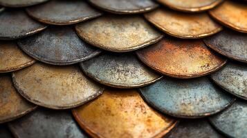 A close up of a metal plate with many different colors photo