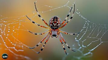 A spider with dew on its web photo