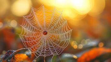 A spider web is covered with dew drops photo