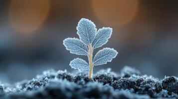 Frosty plant in the snow photo