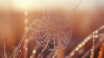 A spider web is covered with dew photo