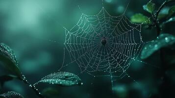 Spider web with dew drops on it photo