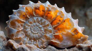 A shell with a white and orange pattern photo
