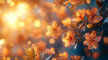Flowers and bees in the sun photo