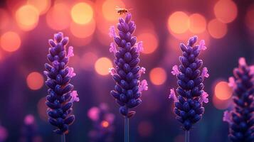 Lavender flowers with a bee on top photo