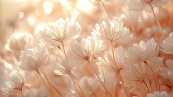 Flowers are shown in a field with sunlight photo