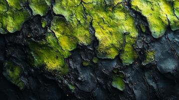 A close up of a tree with green moss photo