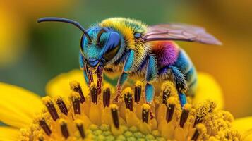 A colorful bee on a yellow flower photo
