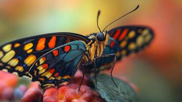 A colorful butterfly is sitting on a flower photo