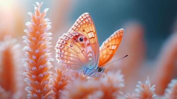 A butterfly is sitting on top of some plants photo
