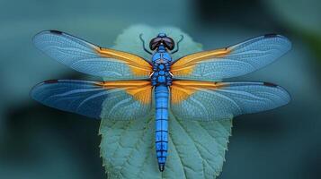 A dragonfly with orange and blue wings photo
