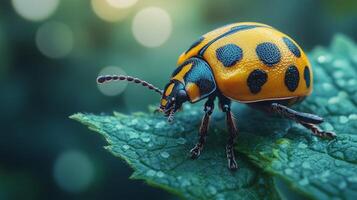A ladybug is sitting on a leaf photo