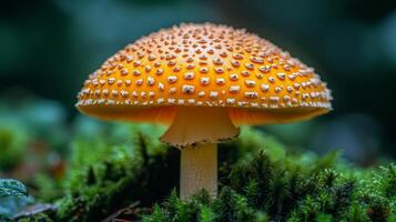 A close up of a mushroom with white spots photo