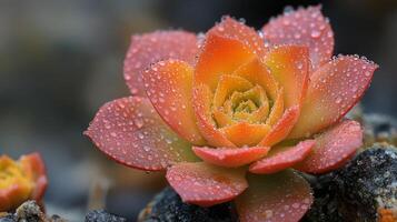 A succulent flower with water droplets on it photo