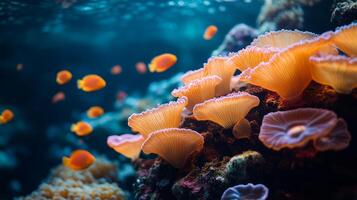 An underwater scene with coral and fish photo