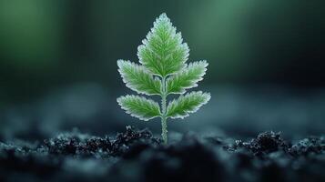 A small green plant is growing in the dirt photo