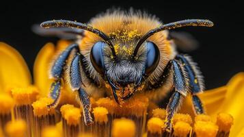 A close up of a bee with yellow flowers photo