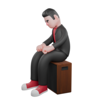 3D Choreographer Dance Performer Character. A male choreographer sits on a loudspeaker while looking down with both hands clasped together on his thighs. Animated Artist png