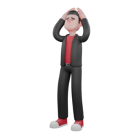 Animated Dance Choreographer in 3D. A male choreographer standing with both hands above his head with tired expression. Performer Design png