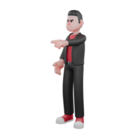 3D Animated Dance Choreographer. A male choreographer stands, his left hand pointing forward with an angry expression. Cartoon Design png