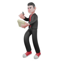 Choreographer Cartoon Dance Performer. A male choreographer stands holding a sheet of paper paper and pen in hand with happy expression. 3D Character png