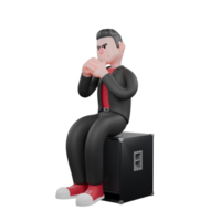3D Cartoon Dance Artist. A male choreographer sits at the loudspeaker while clasping his hands on his chin. Choreographer Character png