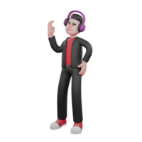 Animated Dance Choreographer Model. A male choreographer stands with his right hand on his waist and his left hand raised up with a happy expression. 3D Performer png