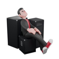 3D Model of Cartoon Choreographer. A Male choreographer sitting on speaker with his body leaning on big speaker with calm expression. Performance Artist png