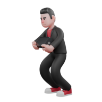 3D Choreographer Dance Performer. A male choreographer crouches with both hands hugging a loudspeaker. Animation Design png