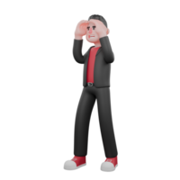 Dance Performer in Cartoon Style. A male choreographer stands with both hands above his eyes with an observing expression. 3D Choreographer png