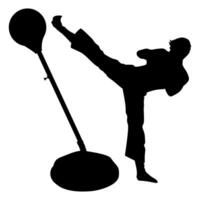 Silhouette of a fighter athlete practicing kicking with a punching bag. Perfect for stickers, icons, logos vector