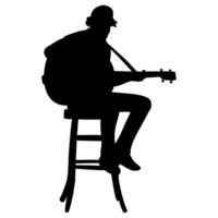The silhouette of the guitar player is sitting on a tall chair. Perfect for stickers, icons and elements or advertising ornaments vector